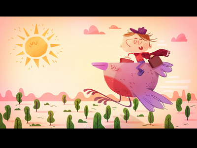 Fly Away animal aviation bird character design digitalart fantasy fly flying illustration journey kidlit kidlitart kids book kids illustration painting photoshop art sun sunset travel whimsical