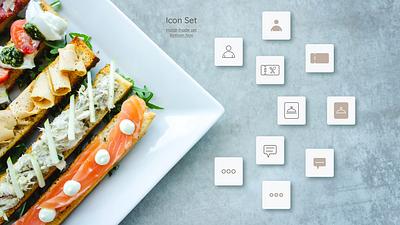 Icon Set - Food service application active state adobexd bottom bar bottom nav branding filled icons food food and drink food app food icons handmade icon design iconography icons icons set illustration logo orange outline icons vector