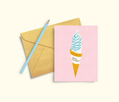 Greeting Card cafe design food graphic icecream illustration pastel pink postcard summer vector