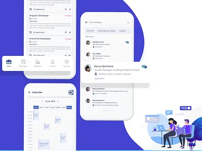 Job Search app design app ui appconcept application design application ui calendar cards color design freelancer hire hiring illustration job jobportal jobsearch professional professional resume ui ux