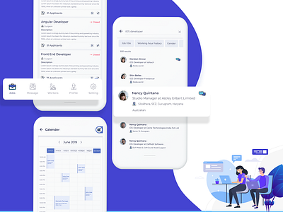 Job Search app design app ui appconcept application design application ui calendar cards color design freelancer hire hiring illustration job jobportal jobsearch professional professional resume ui ux