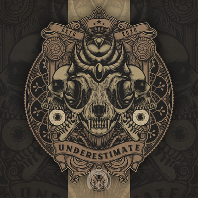 underestimate branding design designs fire flame illustration logo skull typography vector