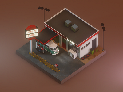 Premium gas station 3d blender evee gas station isometric