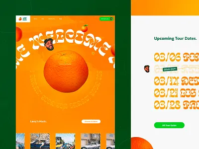 Larry June Concept #1 🍊- Home page details art direction branding concept eshop green healthy hip hop interaction interactive interface mobile music orange organic rap typography ui design ux design webdesign website
