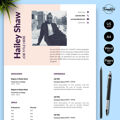 Modern Resume for Word & Pages “Hailey Shaw” 1 page resume 3 page resume creative resume cv template cv template word digital marketing cv journalists resume modern cv modern resume professional cv professional resume resume design resume for word resume template resume template word social media resume word resume