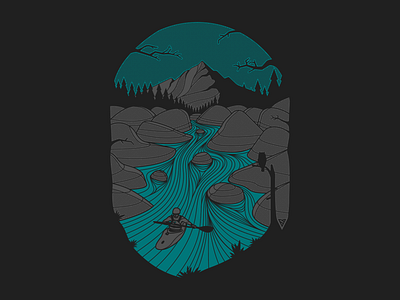 Halftone Kayaker Illustration adobe black blue design grey half tone halftone halftones illustrator iluustration kayak kayaker mount mountain natural nature river thsirt trees vector