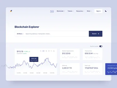Blockchain Explorer app blockchain clean concept creative crypto crypto currency dashboard design ethereum explorer finance interface landing page minimal modern ui ux web website
