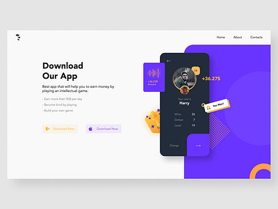 App Download Website UI Design app brain design download game google play level menu navigation orange play market play store purple shapes ui uiux ux webdesign website