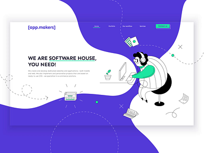 Software House Illustration company desktop drawing illustration landing page linear modern software house ui ux violet web design website