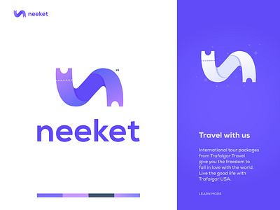 neeket - Travel Logo Design Branding. branding branding design business clever smart modern company design graphic design designer hello dribbble illustration logo logo design mark logomark brandmark minimalist logo n logo n ticket negative space logo technology ticket travel logo vector