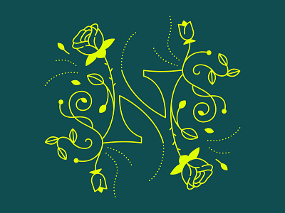 36 Days of Type / N 36daysoftype 36daysoftype14 challenge garden graphic design green leaves lettering monoline nature roses secret teal type typography typography art vector yellow