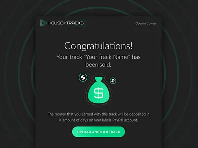 Payout Email for Music Marketplace cash congratulations email email design email payout mailer payout sold track sold