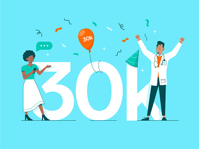 30k Milestone 30k art balloon branding celebration character clinical color creative digital doctor healthcare illustration milestone nurse party users vector