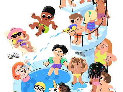 Swimming pool traffic cartoon character child children cute illustration kids mishax pool summer swim swimming