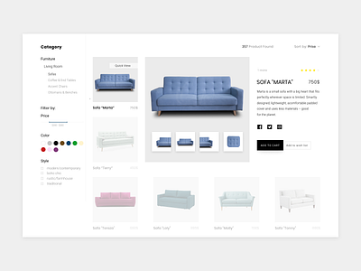 Furniture online shop 2020 about catalog catalogue design filter filters furniture online online shop online store product product page shop shopping cart simple design sofa store uiux website