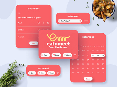 EAT'N'MEET - feed like home - key interactions app design design app flat food food app geometric interaction design interactive design microinteraction minimal share share app typography ui ux vector