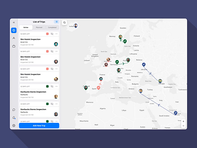 CX Evaluation App Interactions app customer experience dashboard desktop flat design inspection inspector interactions list macos map map pins mockups trip ui ui design user experience ux ux design web application