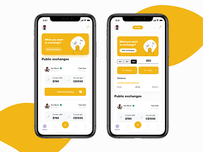 Exchange App app apple design application cards ui design designer inspiration ios ios app money money app ui ui ux uidesign ux ux design violet wallet wallet app yellow