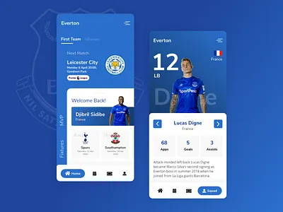 Everton Fans Made App Design android dashboard ui design everton flat ios minimal mobile mobile app mobile design mobile ui mockup modern ui uiux ux