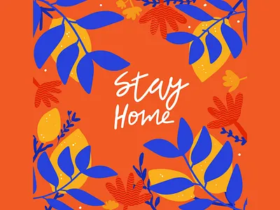 Stay home, fren design flower folkart lemon motivational quotes pattern stayhome vector illustration
