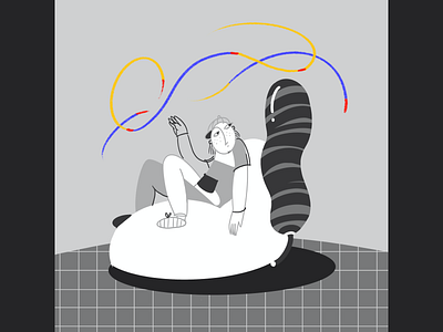 Buffering beanbag blackandwhite illustration man thinking waiting