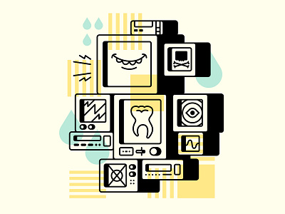 Screens on screens on screens blake stevenson cartoon cassette character design eye figma hipster illustration jetpacks and rollerskates logo design retro screen skull smile technology tooth tv ui ux vector