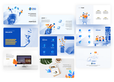 Digital portfolio blue illustration minimal orange typography