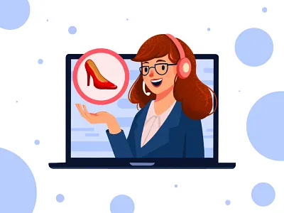 Online consultation advertising art banner communication girl illustration laptop shoes smile support
