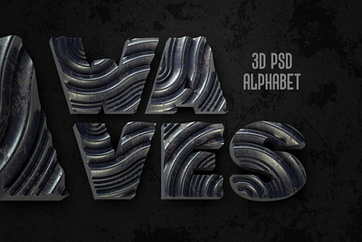 Waves PSD Alphabet 3d 3d art alphabet decorative design font letter lettering render style typeface typography