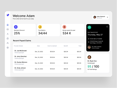 Medical Insurance Patient Dashboard app appointment booking calendar check in dashboard desktop doctors insurance interaction medical product design ui ux