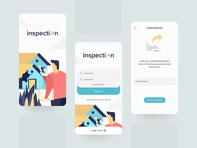 Inspection app SignIn UI adjuster app appui claimcolony colours design flatui forgot password illustaration inspection insurance app interactiondesign login design login screen mobile splash screen splashscreen uidesign uiux userinterface