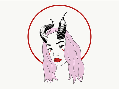 Holy Demon 👹 adobedraw colourful demon doodle drawing girl halo horns illustration minimalism minimalistic pink portrait red self portrait simple