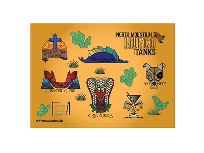 Hueco Tanks, North Mountain, Texas climbing heuco tanks sticker illustration sticker sheet texas