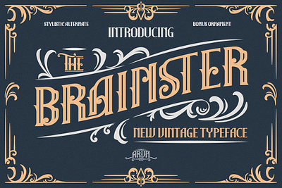 Brainster Vintage Font abc alphabet art background banner decoration design display graphic lettering logo old poster retro sign template typeface typography vector vintage