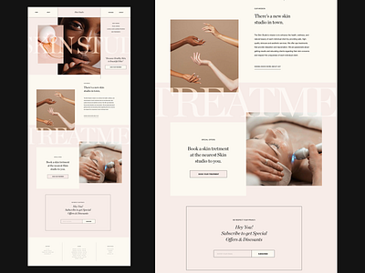 Skin Studio Website about us page cosmetic cosmetics fashion homepage layout minimal modern photography serif skin skin care subscribe typography web design website