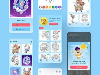 Coloring App app clean color coloring design game happy ui ux
