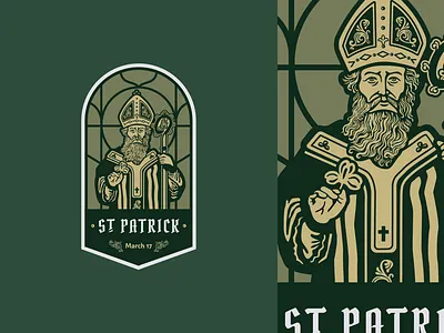 St. Patrick church icon illustration irish person saint st patrick stained glass vintage