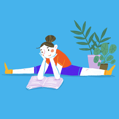 split reading girl home illustration plants reading split splits stretching workout