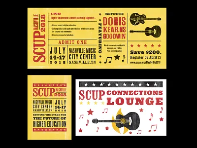 2018 SCUP Collateral branding condensed country cowboy flat guitar hat hatch show print music nashville print signage texture typography woodtype