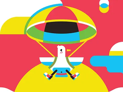 parachute bird blue cute geometric happy helbetico illustration red vector yellow