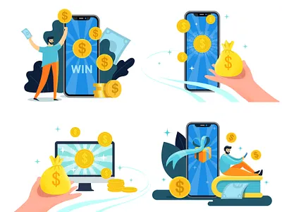 Online rewards banners for application. 2d adobe illustrator app application design banner design flat flat style illustartion illustration iphone iphone11 online reward smartphone textured vector win winner winning