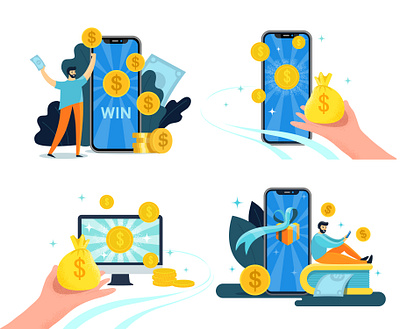 Online rewards banners for application. 2d adobe illustrator app application design banner design flat flat style illustartion illustration iphone iphone11 online reward smartphone textured vector win winner winning