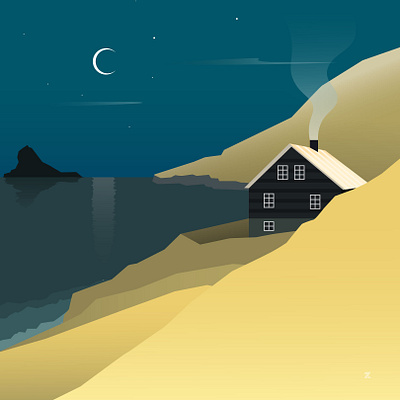 A quiet night digital digital illustration digitalart drawing home house house illustration illustration illustrator moon night quiet sea vector vectorart