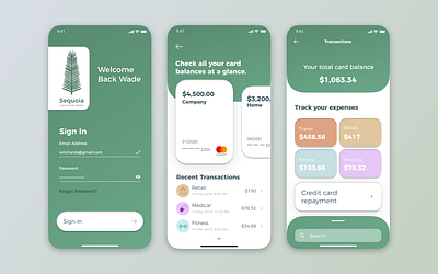 Sequoia - Banking App app app design bank app branding finance app fintech iphone logo mobile modern skeuomorphic skeuomorphism ui ux