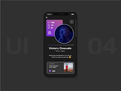 Social network app - Profile page design app app design application application ui art daily ui 002 dailyui design digital icons material ui materialdesign mobile app design mobile ui profile profile card socialmedia ui ui design user interface design