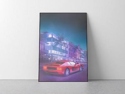 Miami Vice Style Poster 80s style ferrari home decor palms photoshop poster art retro retrowave synthwave