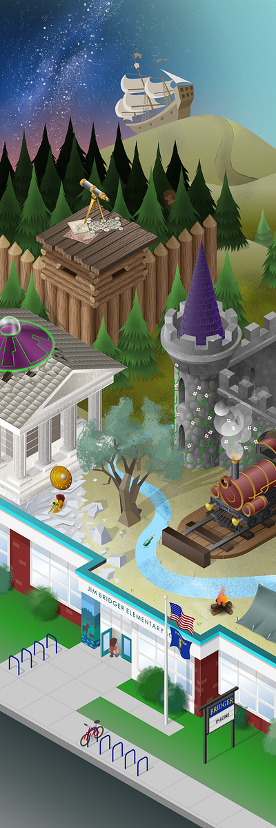 Bridger School Poster fantasy illustration isometric poster