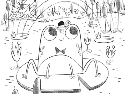 St. Patrick's Day frog sketch animal book character clover frog illustration kid lit water