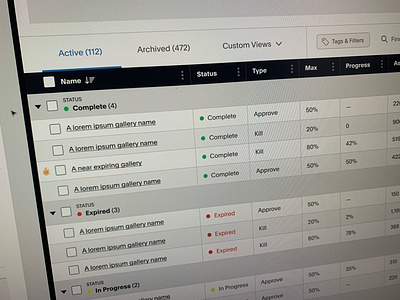 Work in Progress data groups section table ui ux