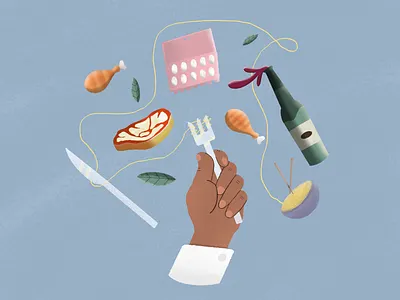 Quarantine cuisine 2d chicken cook eggs food illustration pasta plants procreate protein steak wine